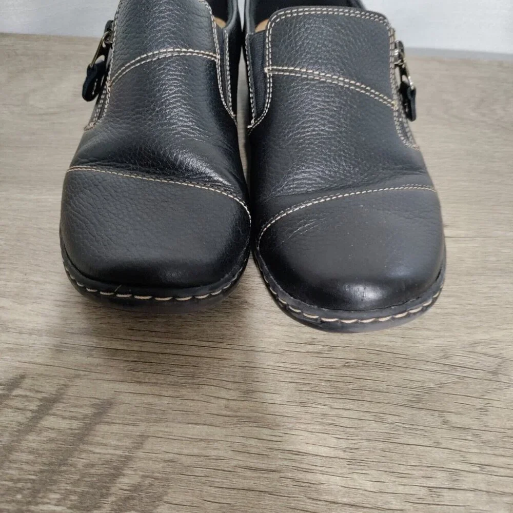 Clarks Black Leather Slip-On Shoes - Picture 4 of 9